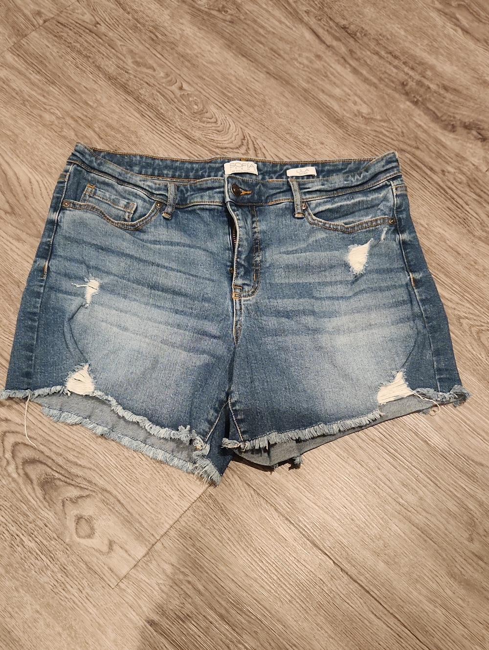 Sofia Jeans By Sofia Vergara Women's Medium Blue Distressed Denim Shorts Size 12